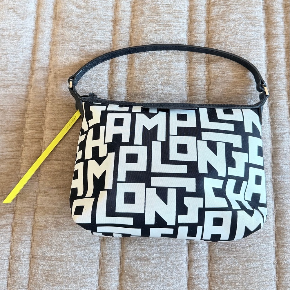 Longchamp Black and White Shoulder Bag with Yellow Tag